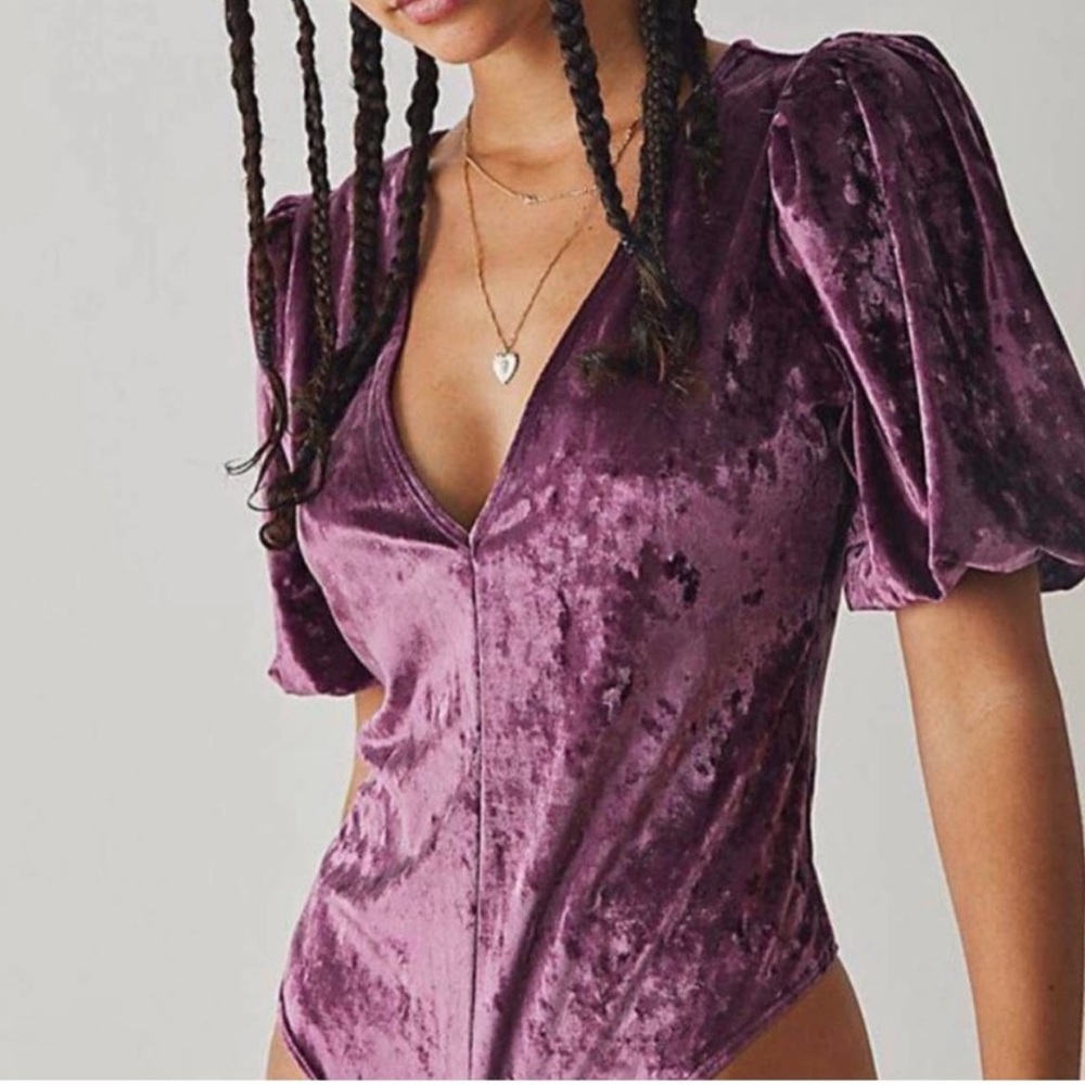 NWOT  Free People Don't You Wish Velvet Bodysuit Purple Medium